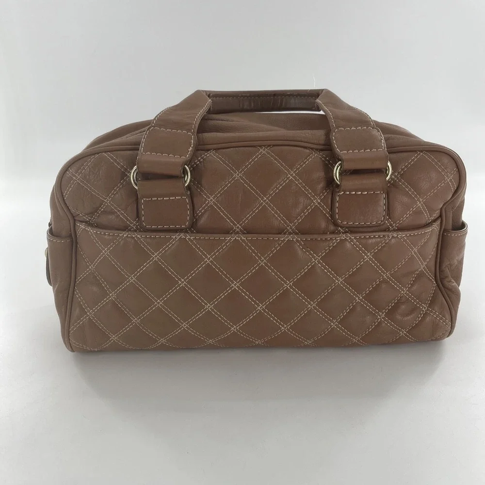 Barr + Barr New York Leather Quilted Satchel Crossbody‎ Tan Camel Bag Purse
